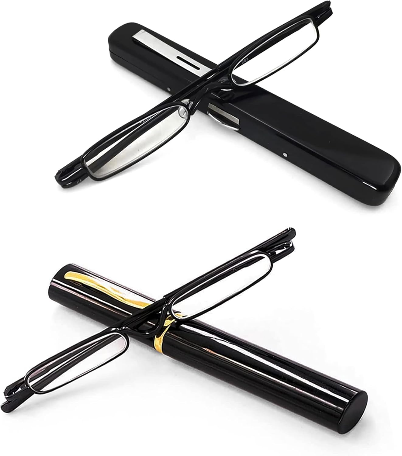 Mini gafas de lectura de metal – Lectores de bolsillo delgados con estuche de clip de pluma para estuche de lectura (2 PCS) 1.00