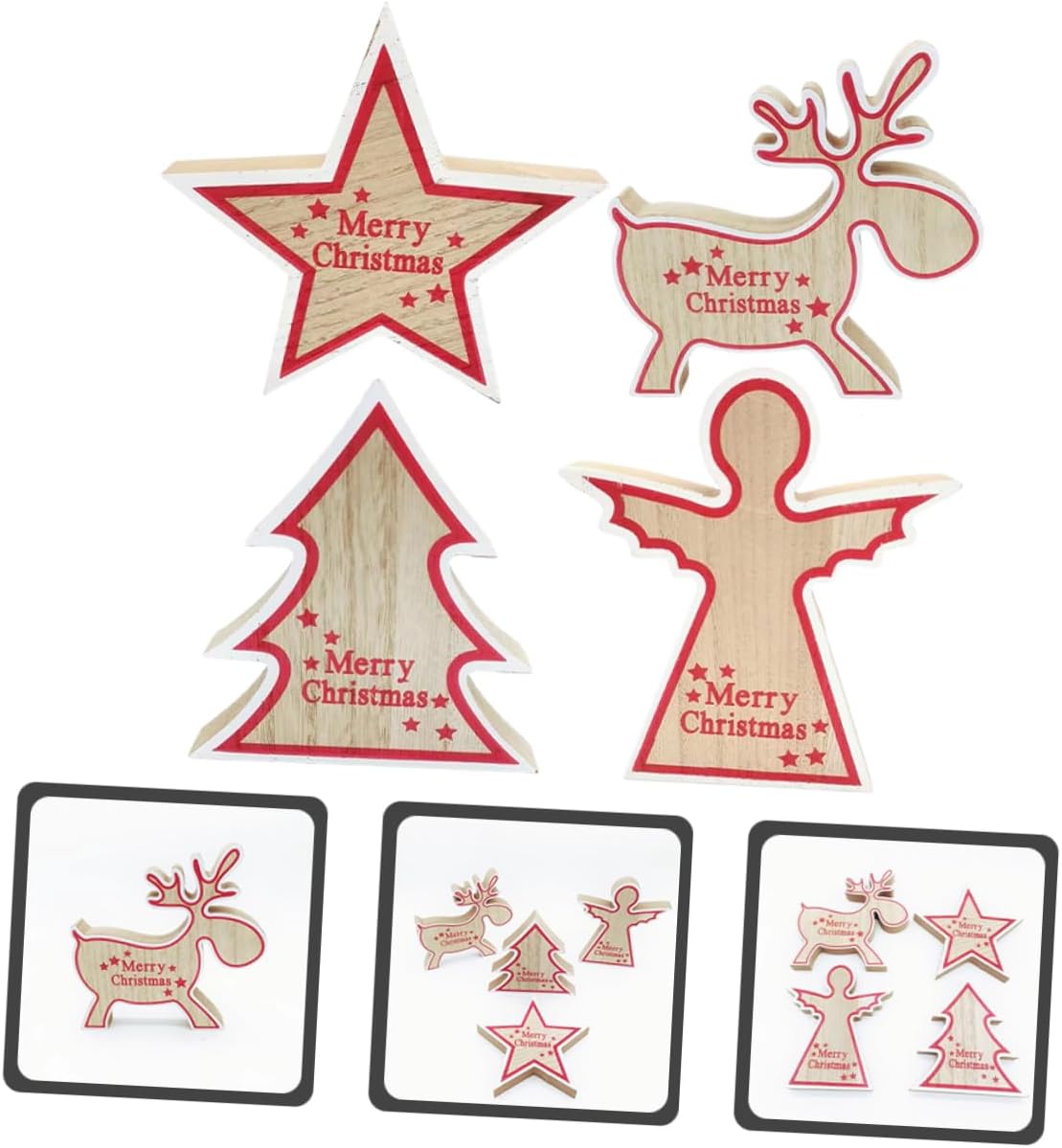 NOLITOY 8 piezas de adornos de Navidad de madera para árbol de Navidad, figuras de reno de madera, figuras de Navidad, decoración de mesa de madera