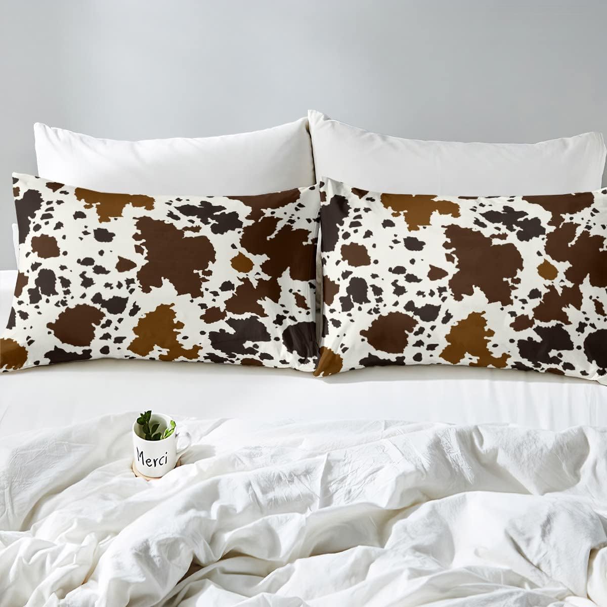 Juego de edredón de piel de vaca, edredón de plumón con estampado de vaca, juegos de ropa de cama de teñido anudado negro y marrón para niños y