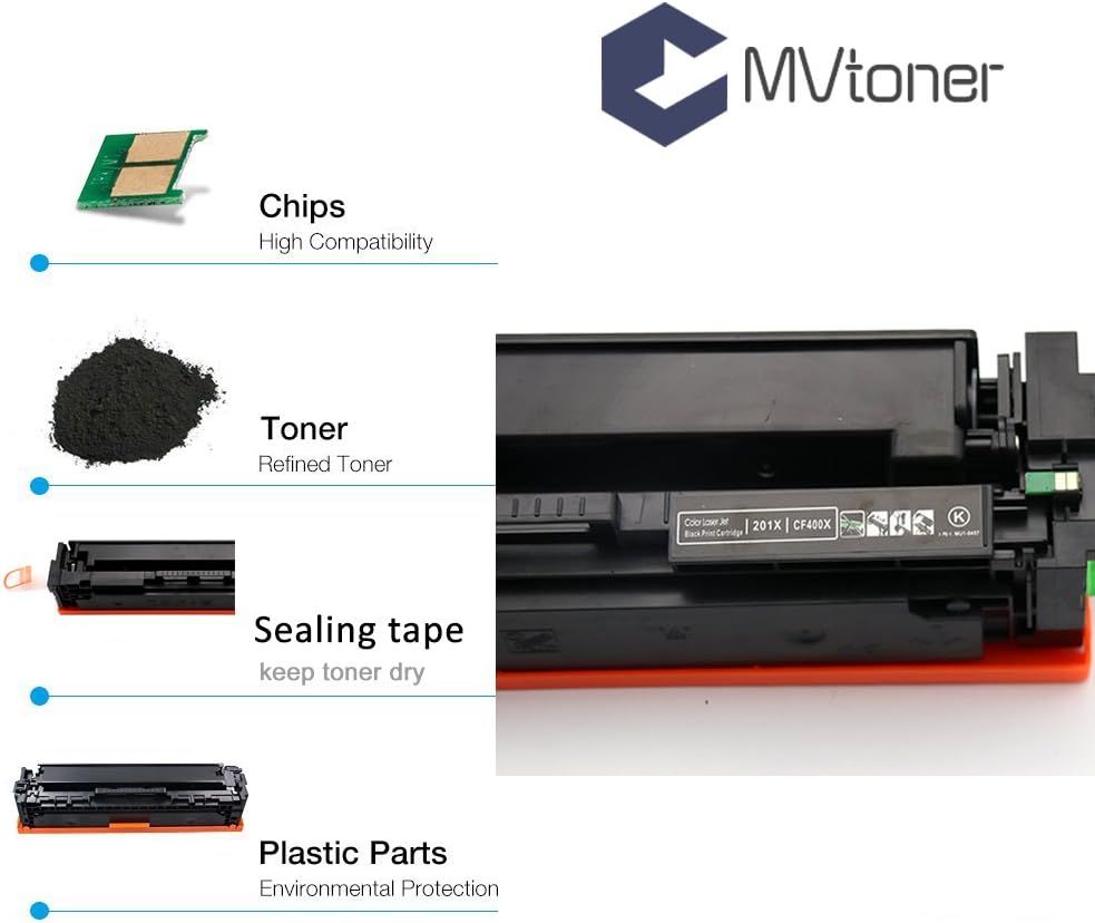 MVtoner Cartucho de tóner de repuesto compatible para HP 201X CF400X CF401X CF402X CF403X, alto rendimiento 5PK para impresora HP Color Laserjet Pro