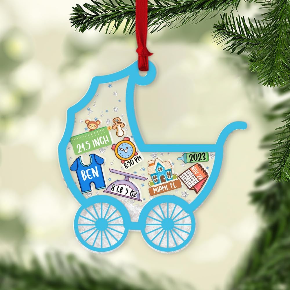 Adorno de Navidad para bebé 2024, adornos de estadísticas de nacimiento de bebé, adornos de bebé, adornos personalizados de primera Navidad para
