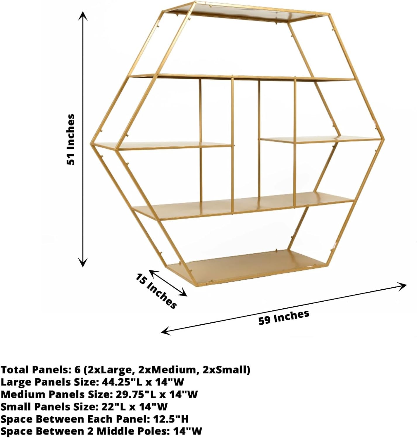 Efavormart – Soporte hexagonal grande de metal dorado para postres para tartas y postres, telón de fondo de arco de boda, estante para globos,