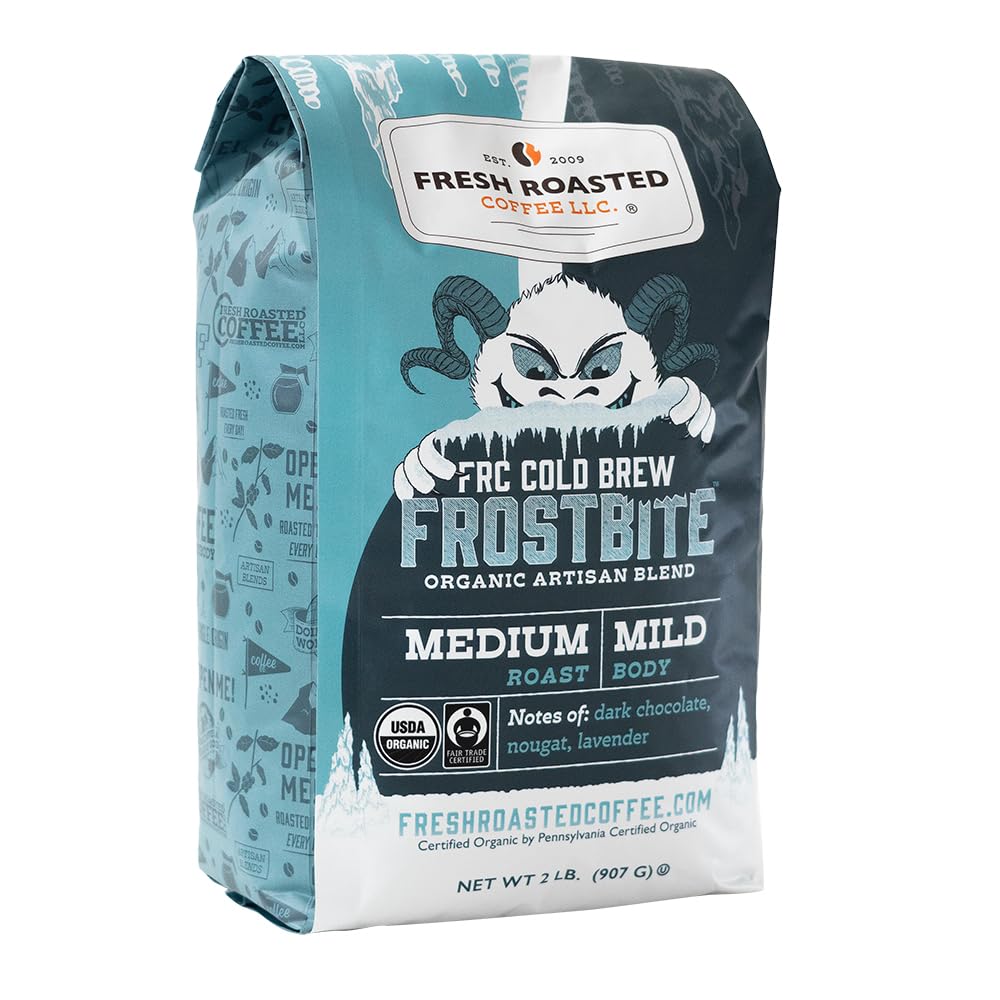 Fresh Roasted Coffee, Organic Frostbite Cold Brew, 2 lb (32 oz), tostado medio, Kosher, molido grueso