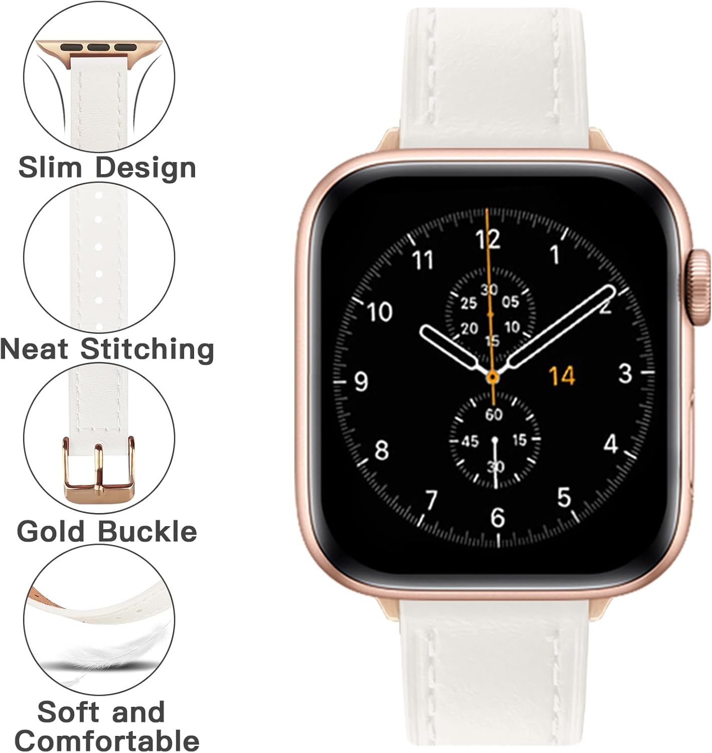 Correas delgadas de cuero compatibles con Apple Watch de 1.496 in 1.575 in 1.614 in 1.654 in 1.732 in 1.772 in 1.929 in, correa de cuero de grano