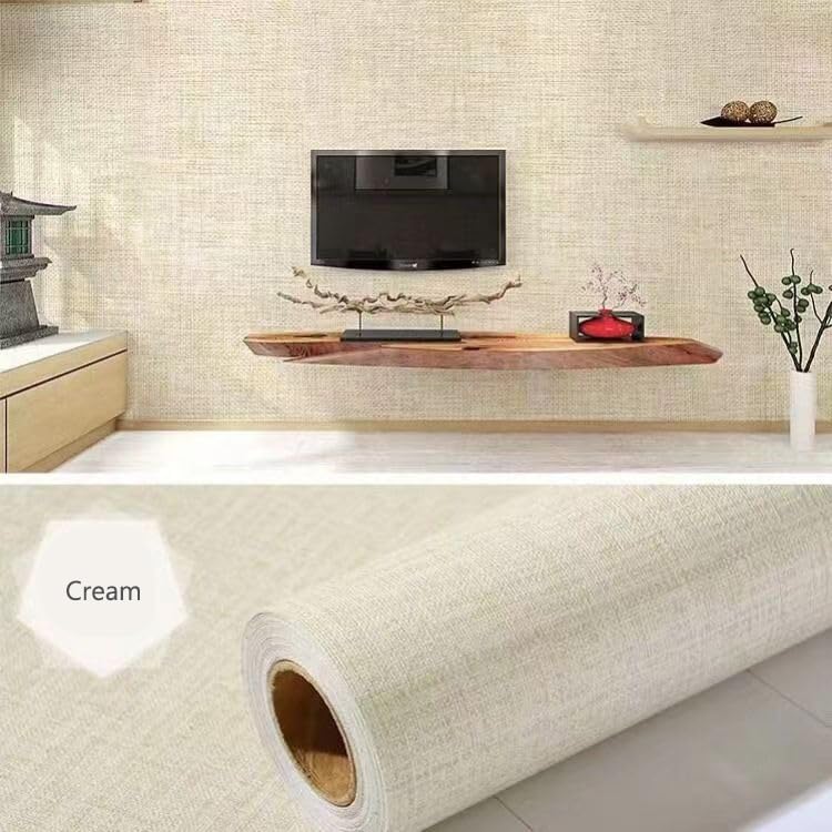 AKANDS Papel tapiz de tela texturizada para despegar y pegar, papel de contacto de vinilo sintético para armarios, baños, encimeras y más (crema,
