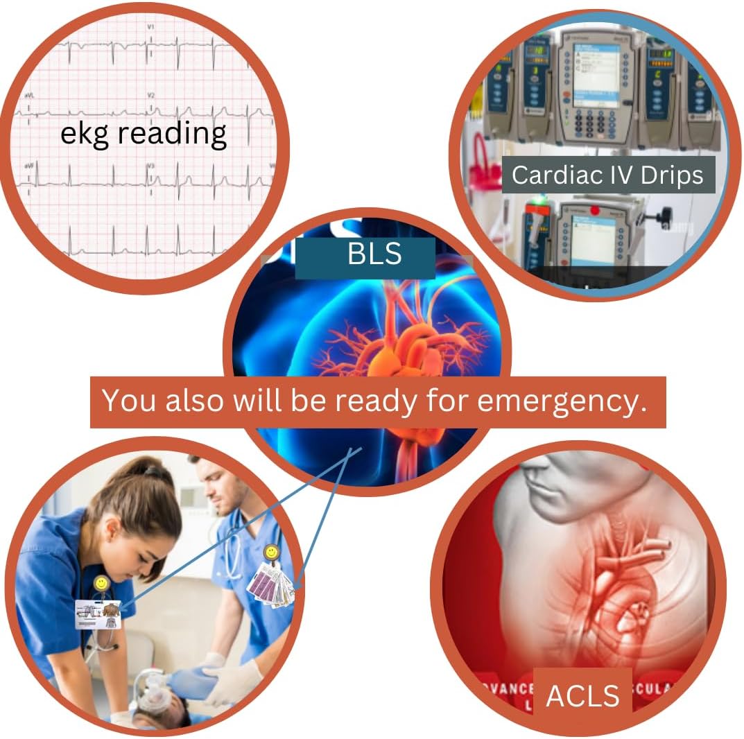 Juego de tarjetas de identificación de referencia para estudiantes de enfermeríaACLS para lecturaACLS – ACLS, BLS, RCP, goteos cardíacos,