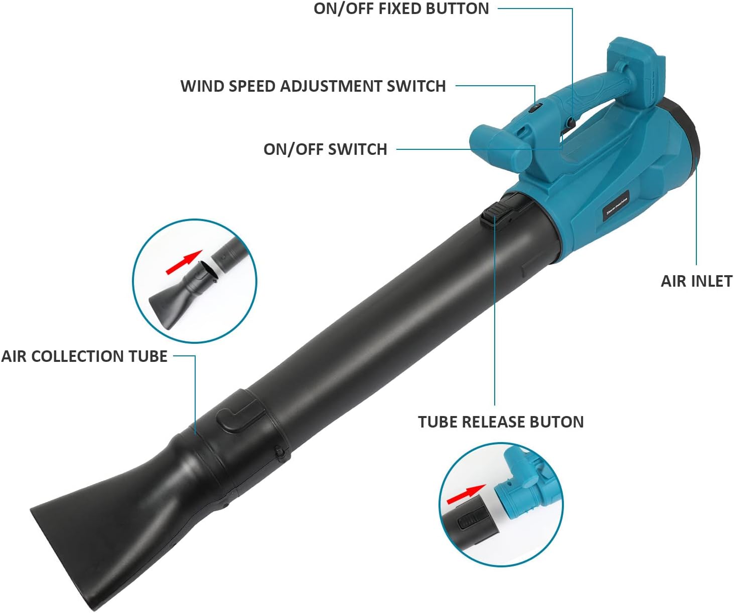 ARyee Soplador de hojas inalámbrico, soplador de hojas eléctrico de 20 V para el cuidado del césped con batería de 5.0 Ah y cargador rápido, modo de