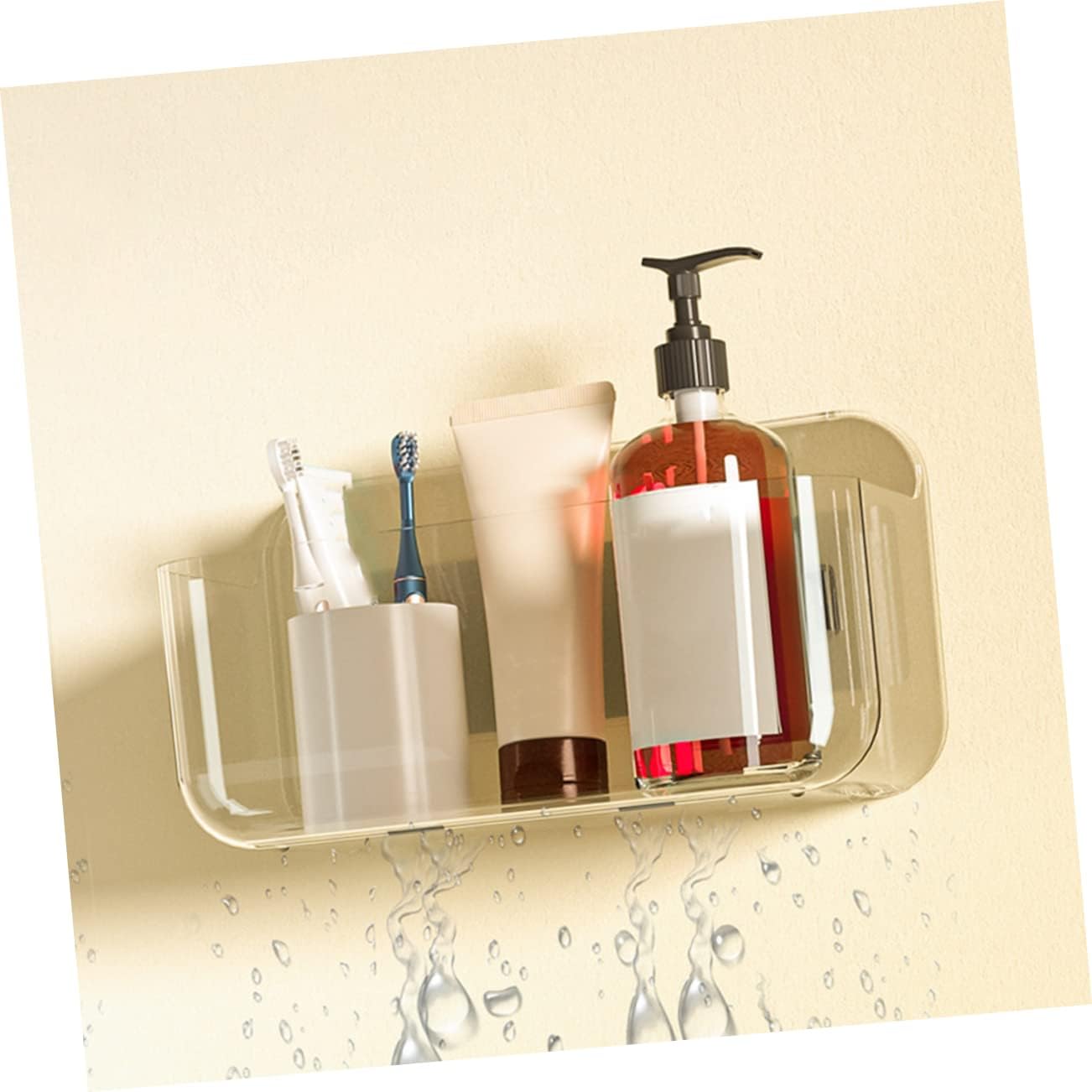 COOLHIYA Estante de pared para baño, estantes transparentes para pared, sin perforación, estantes flotantes transparentes, organizador de ducha,