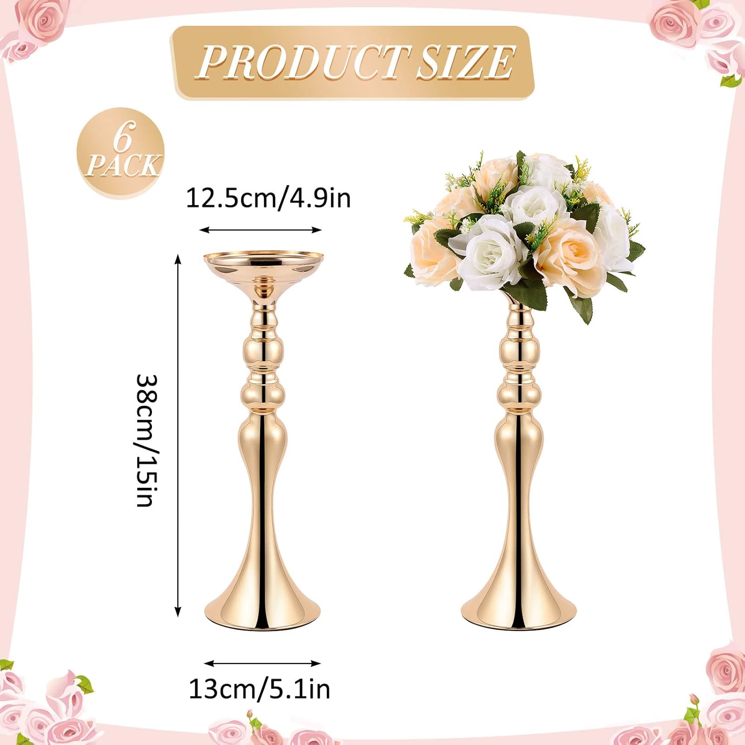 Sabary 6 piezas de soporte de flores de metal para centros de mesa de flores para mesa, jarrón de flores, soporte para candelabros para boda,
