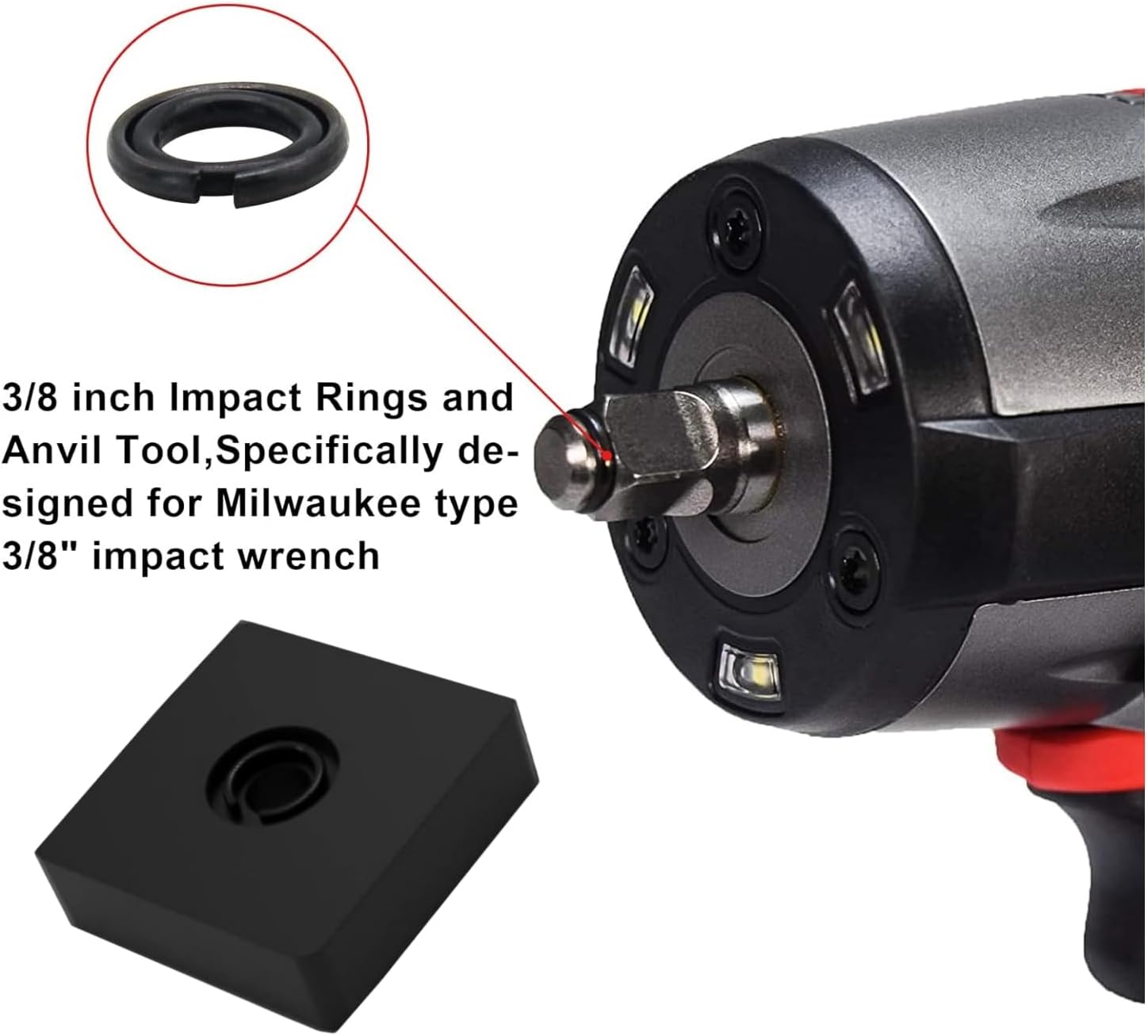 (12 juegos) Anillo de retención de impacto de 38 pulgadas, anillo de fricción de impacto con junta tórica para llave de impacto Milwaukee tipo