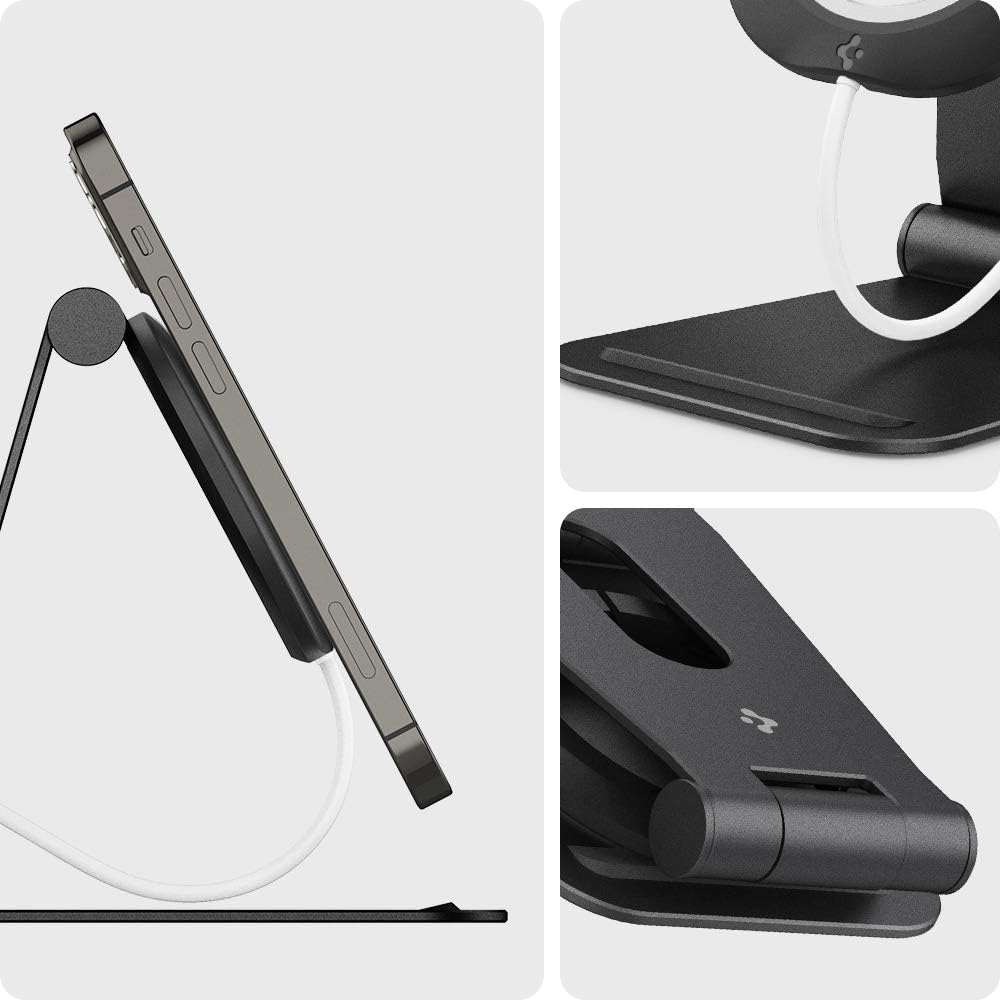 Spigen Mag Fit S – Soporte de carga ajustable de aluminio compatible con iPhone 15141312, AirPod Pro, AirPod Pro 2, soporte de carga para AirPod 3,