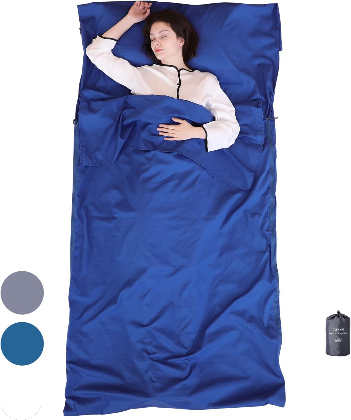 Forro para saco de dormir 100% algodón con cremalleras completas, saco de dormir grande de 87 x 43 pulgadas para adultos para viajes y campamentos,