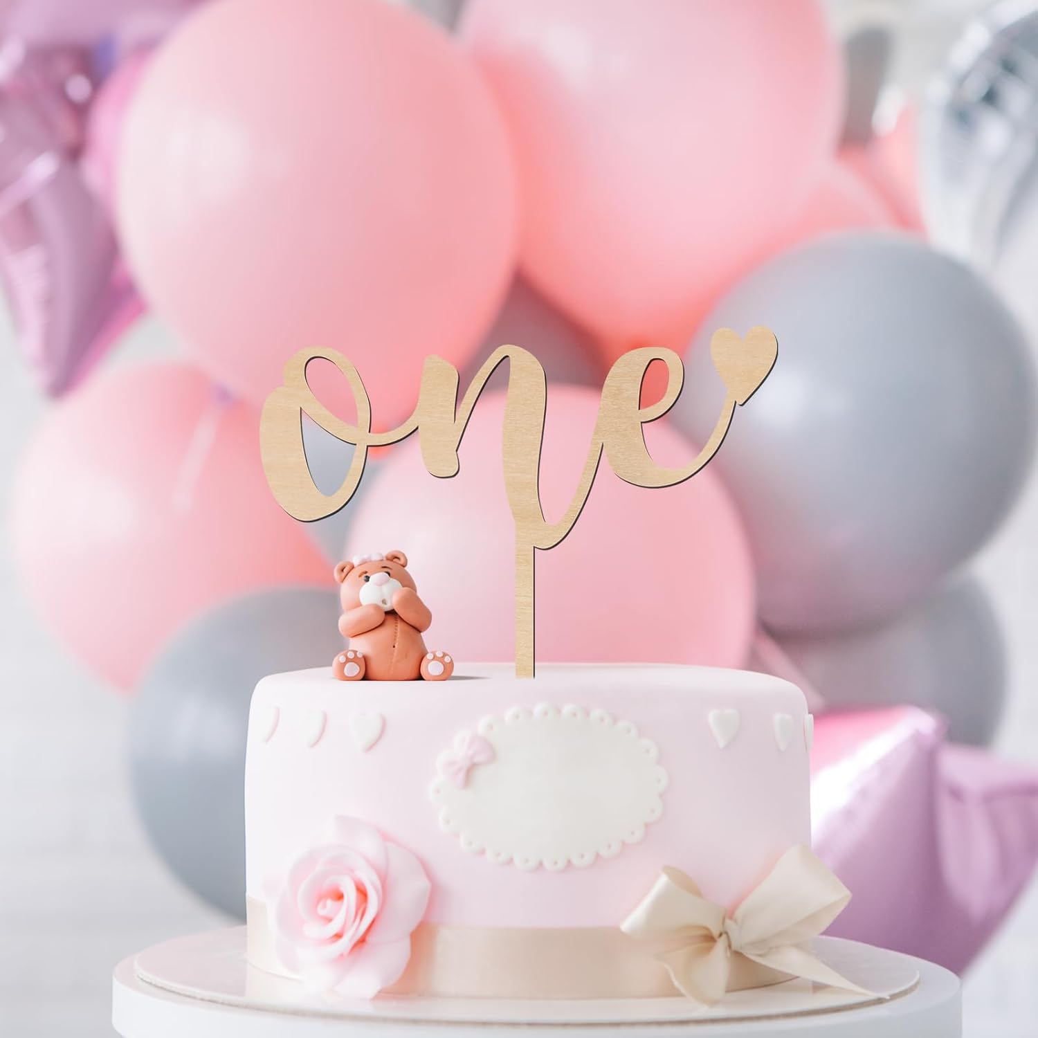 Decoración para pastel de madera para el primer cumpleaños de niños y niñas, decoración de fiesta de primer cumpleaños (diseño 03)