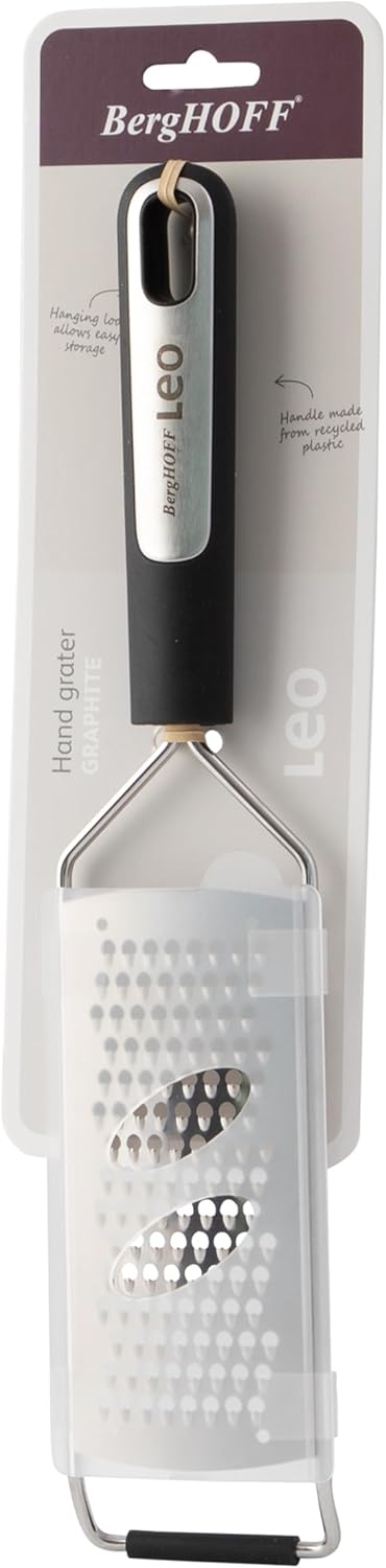 BergHOFF Rallador de mano de acero inoxidable de grafito de 12.5 x 3.5 pulgadas, mango de material reciclado, hoja afilada, rallar queso, verduras,