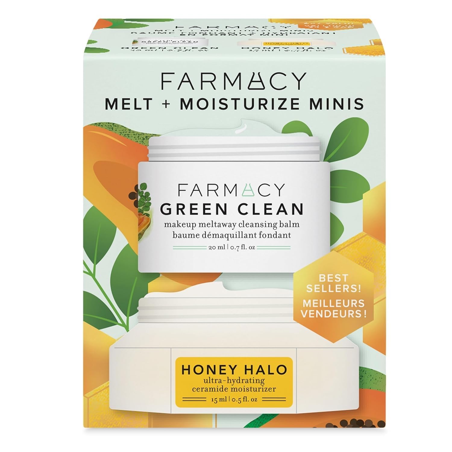 Farmacy Melt + Moisturize Minis Duo  Green Clean Bálsamo limpiador de maquillaje y miel Halo Ceramida hidratante facial  La rutina perfecta para
