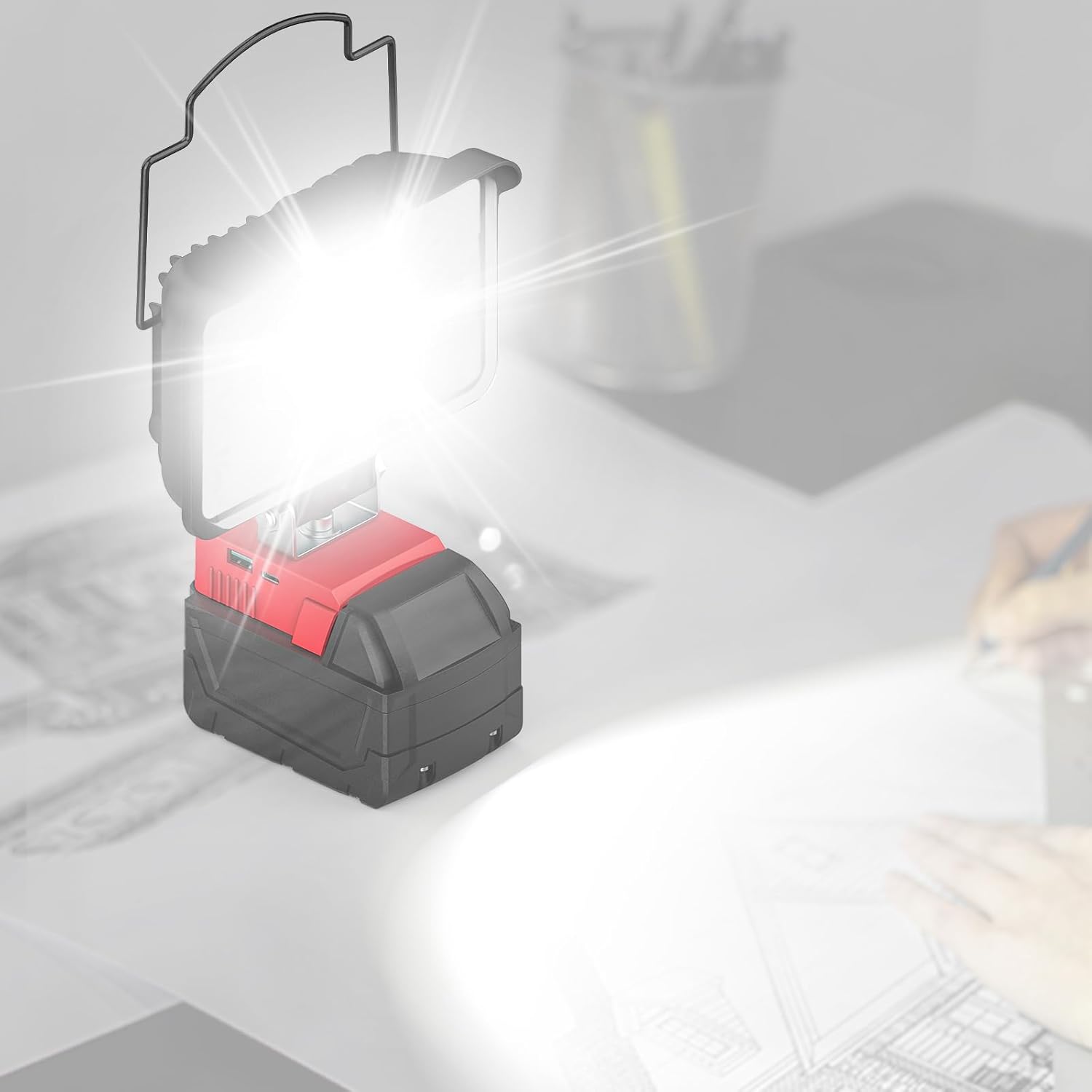 Ecarke Luz de trabajo LED portátil para batería Milwaukee m18 de 18 V, luz de inundación LED de 4800 lúmenes de brillo con puerto de carga USB y