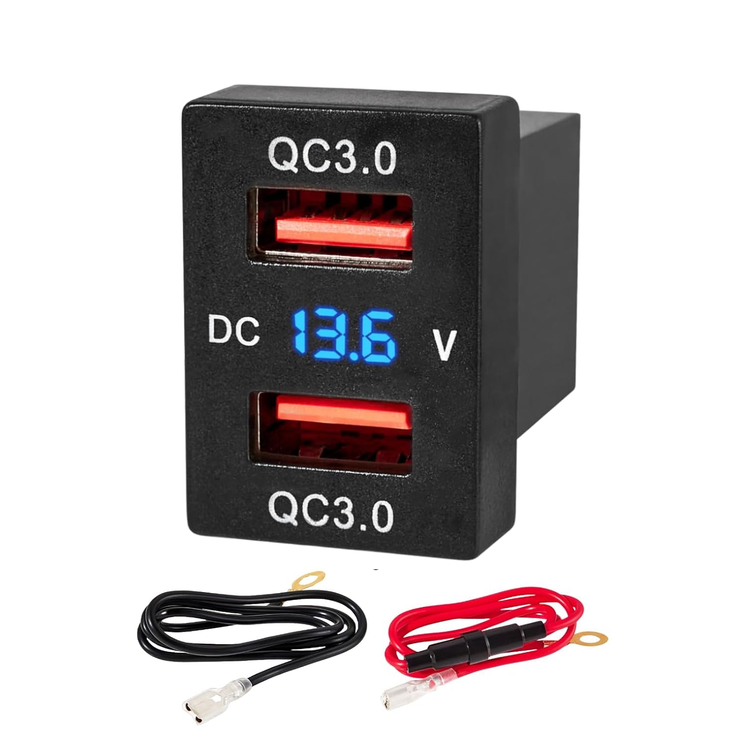 Anina Puerto de cargador USB dual para Toyota, adaptador de enchufe de cargador rápido de 12V24V 18W con voltímetro digital, luz LED azul, QC USB