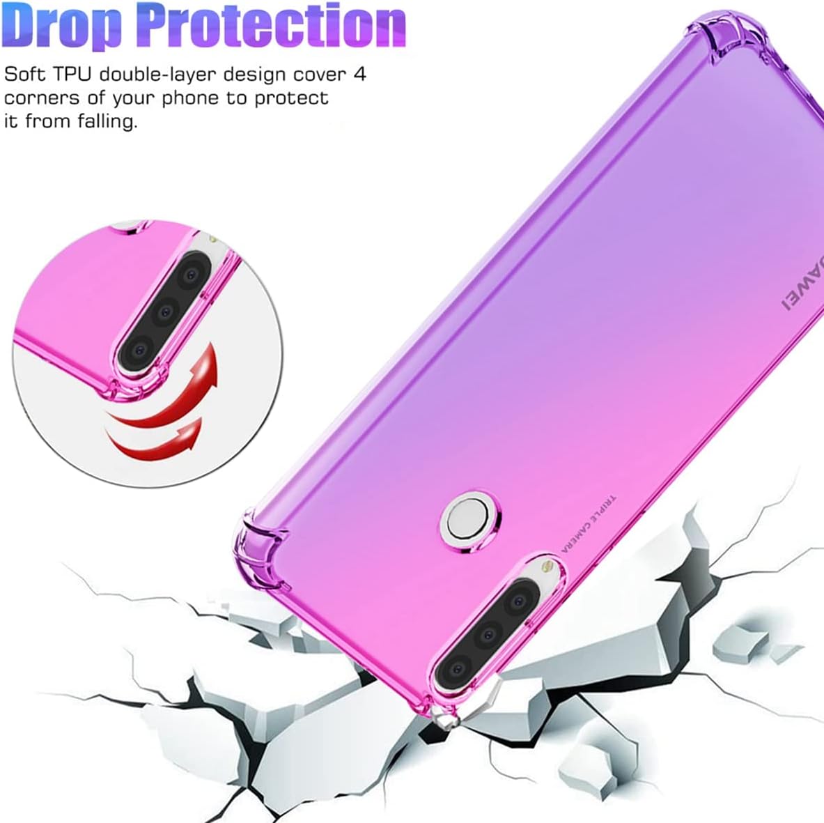 Funda para Huawei Y6P, MED-LX9 Linda funda para niñas y mujeres, degradado, delgada, antiarañazos, TPU suave, funda protectora a prueba de golpes