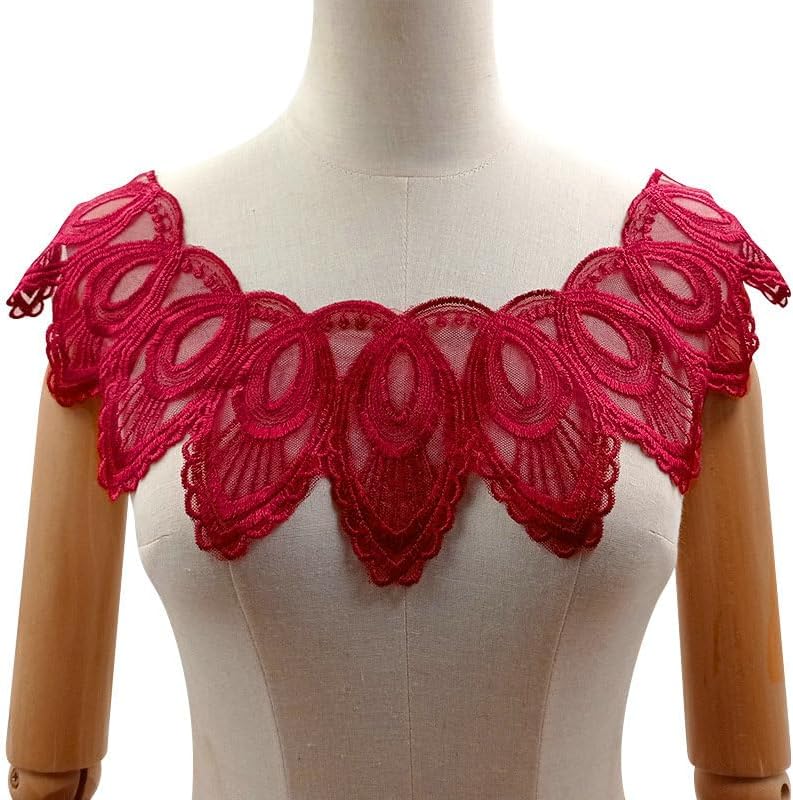 2pc NegroBlanco Bordado Tul Guipure Flor Encaje Escote Tela DIY Voile Encaje Collar Tela Apliques Costura Suministros Vestido (Rojo Vino)