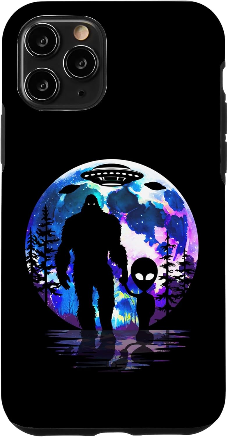 Funda para iPhone 11 Pro Alien & Bigfoot Moon Sasquatch Extraterrestre UFO