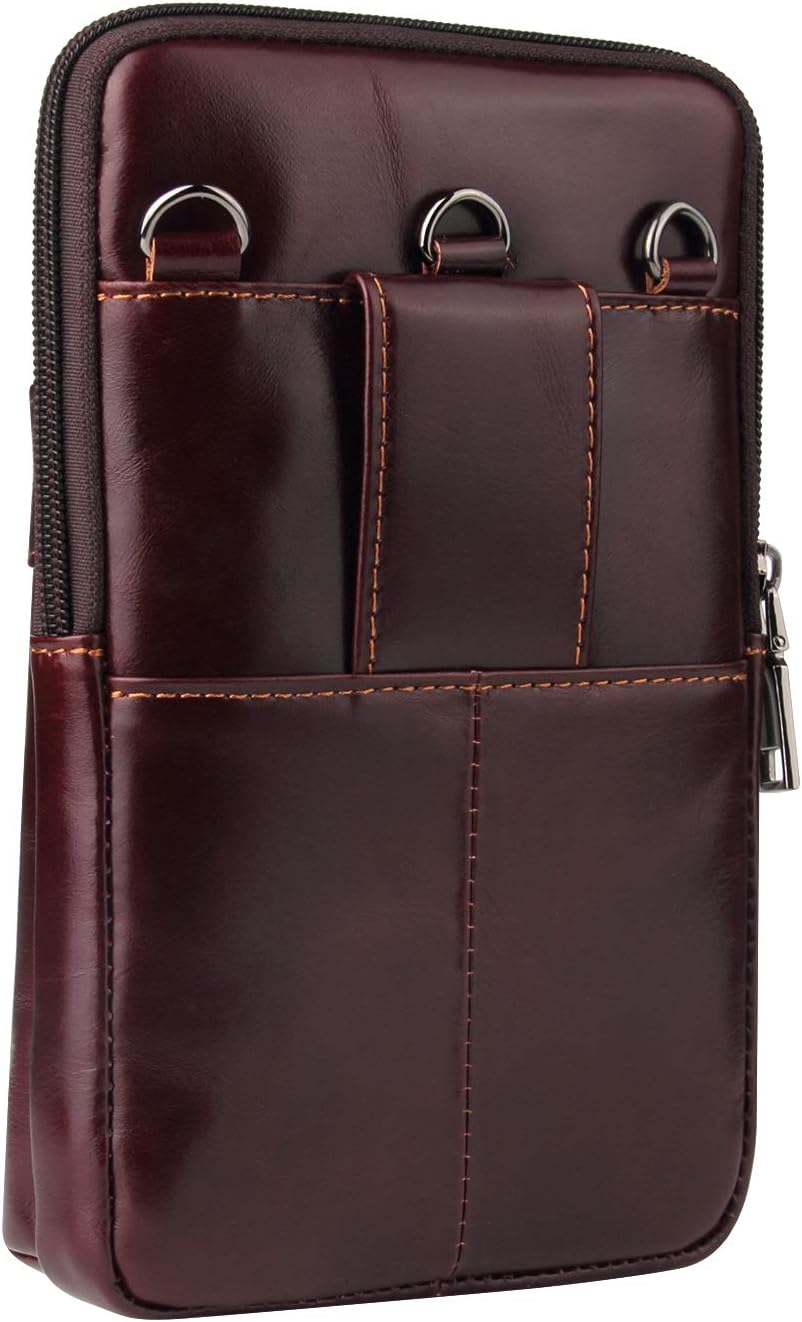 Funda de cuero genuino para cinturón vertical para teléfono inteligente, soporte para teléfono celular, funda con tapa, bolso de mensajero de viaje