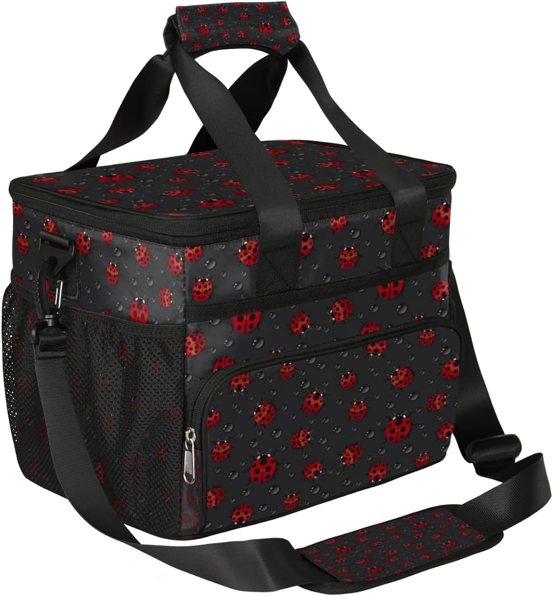Mularoka Ladybugs – Lonchera aislada para mujeres y hombres, grande, reutilizable, para oficina, picnic, campamento, playa, a prueba de fugas, con