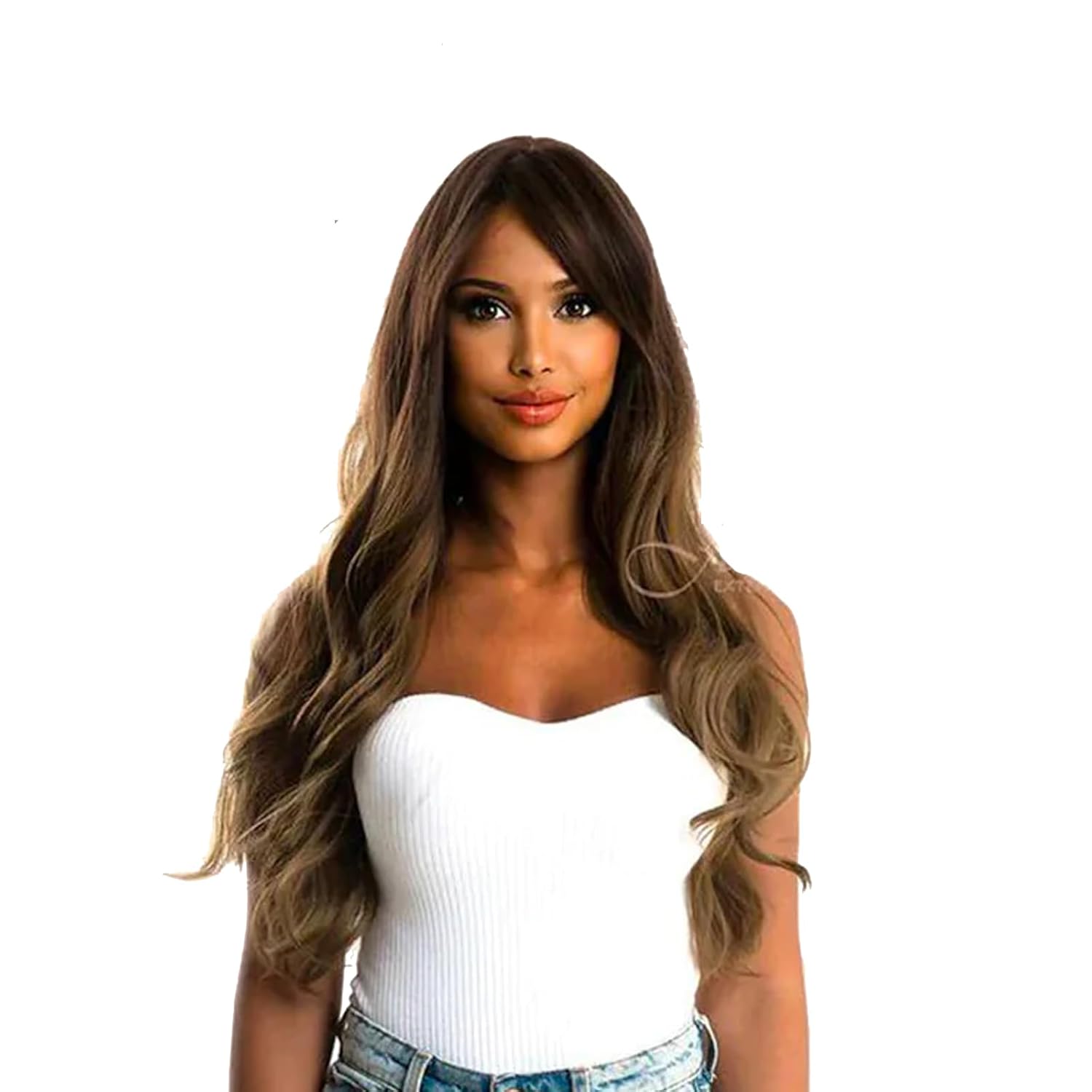 Ariana – Peluca larga y rizada con flequillo en capas, color marrón natural, sin pegamento, pelucas de cabello largo para mujer, pelucas sintéticas
