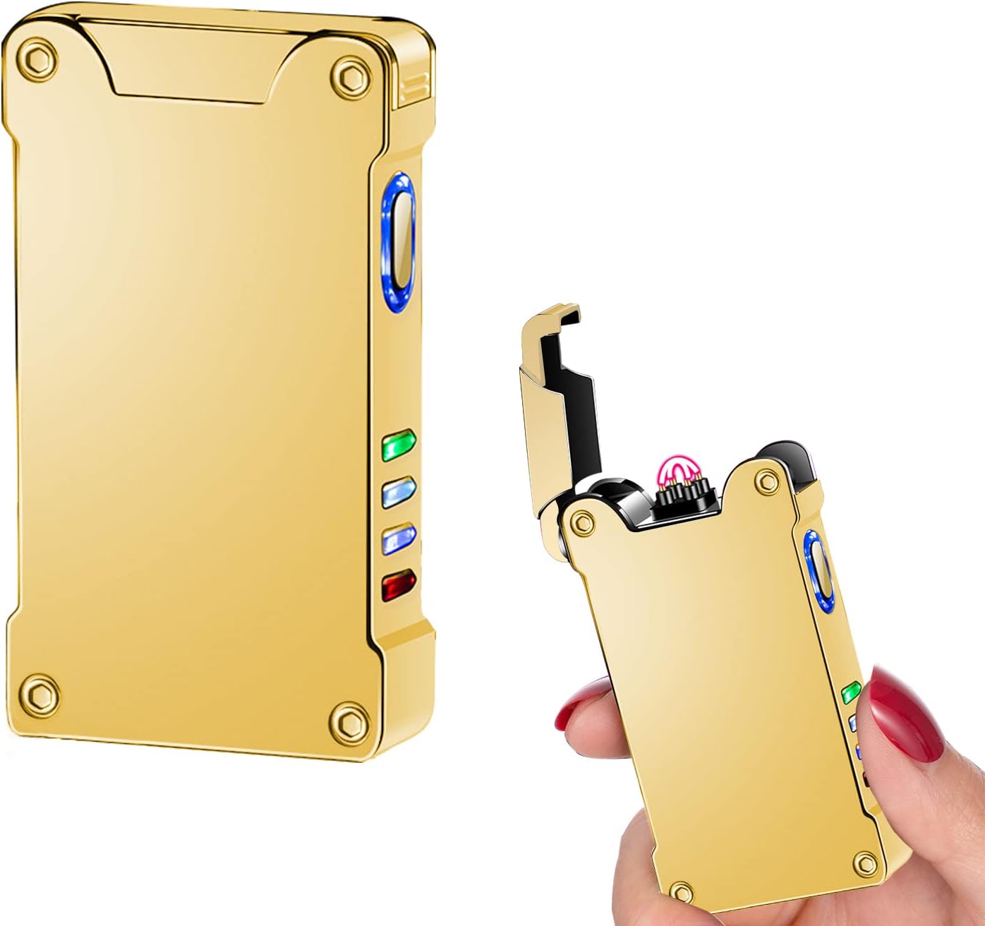 GADATOP Encendedor a prueba de viento, encendedor eléctrico de doble arco, encendedor USB recargable con proyección de plasma sin llama con
