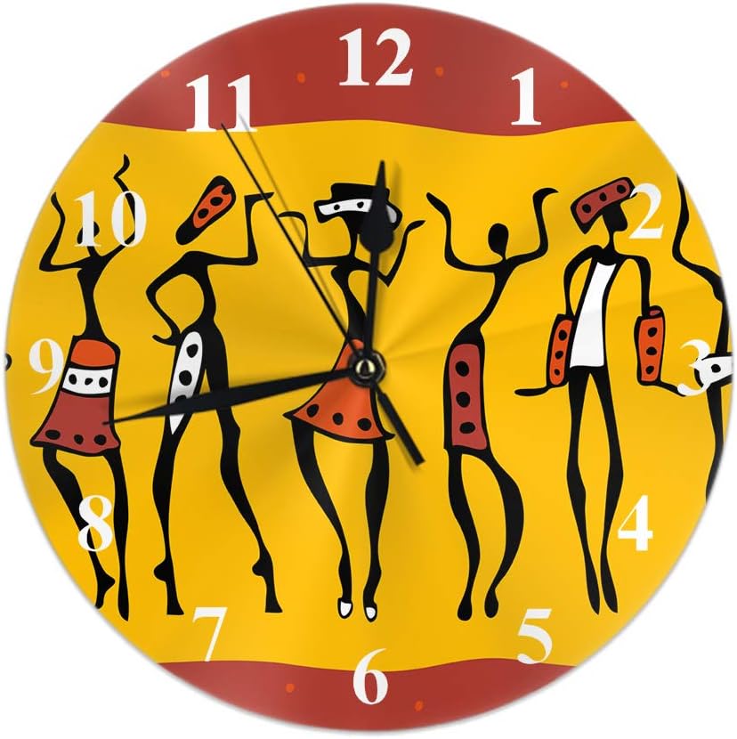 HGOD Designs – Reloj de pared redondo africano, figuras de mujer africana primitiva, reloj de pared redondo silencioso, decoración de pared para