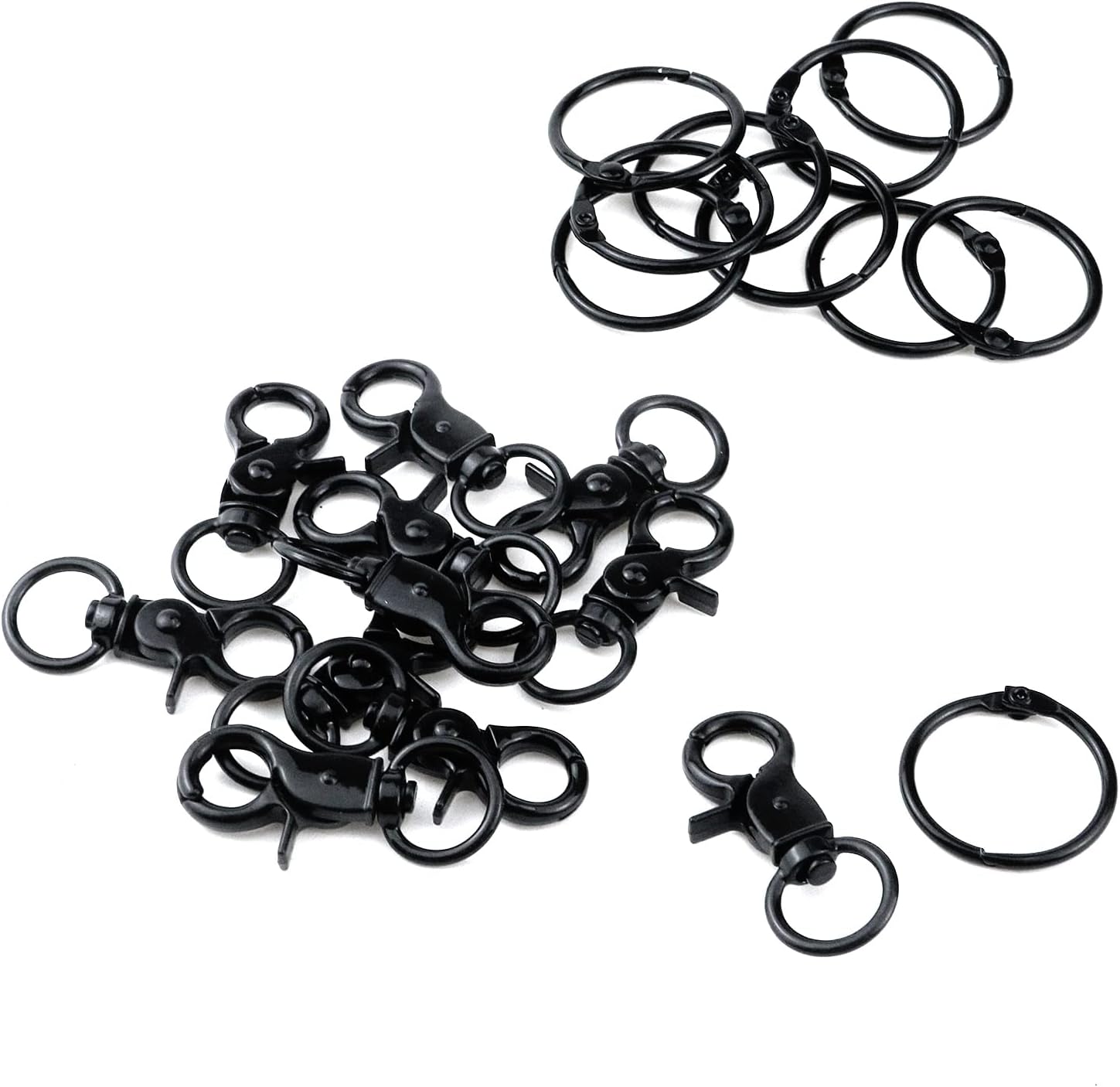 Semetall Juego de 10 ganchos giratorios negros a presión, mini ganchos de cordón con anillos de llavero para clip de cordón, llaveros, joyas,