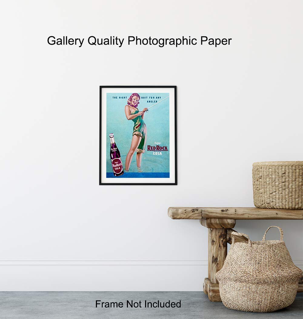 Fishing Pinup Girl – Unframed Wall Art Print – Great for Lake or Beach House, Man Cave – Chic Home Decor – Unique Gift for Fishermen, Anglers –