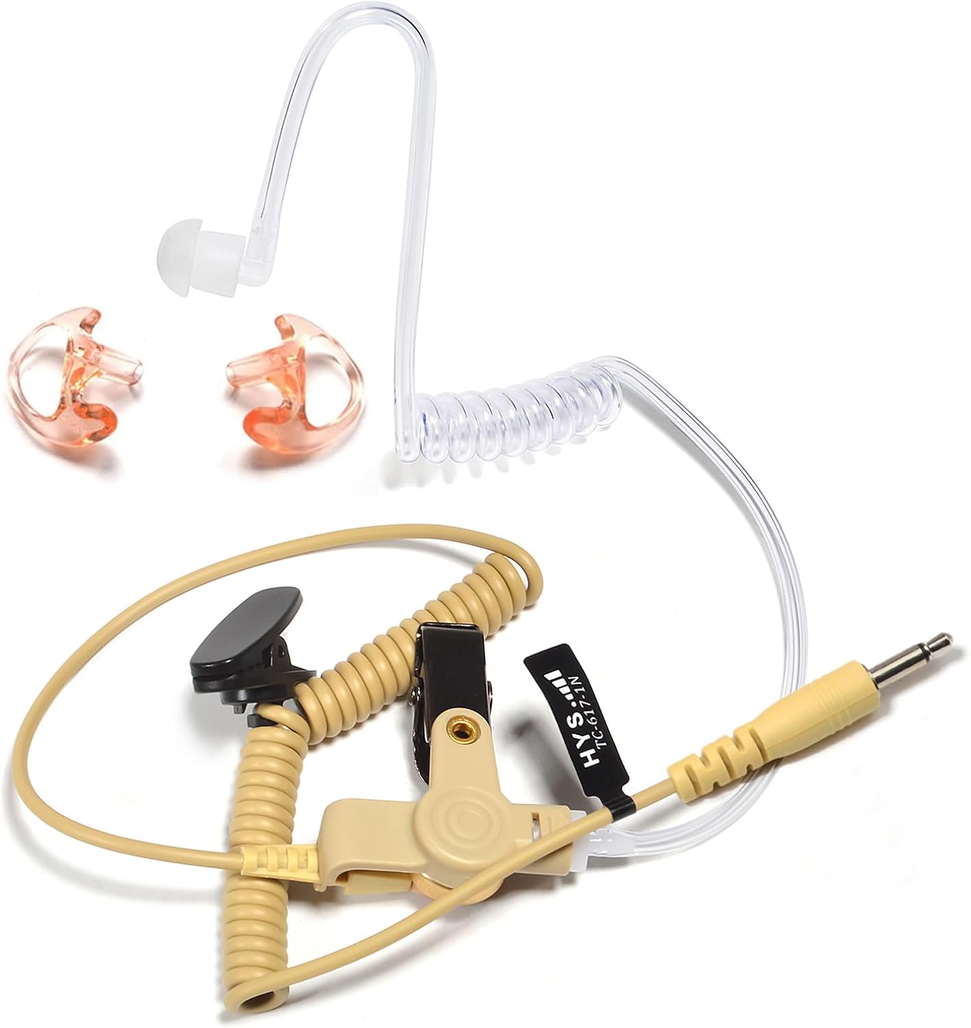 HYS Vigilancia de 0.138 in solo escucha con tubo acústico, auriculares de tubo acústico de 1 cable para conector de audio de 0.138 in, solo recibe