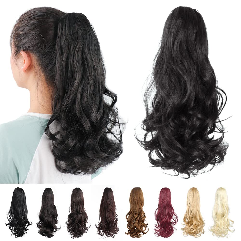 HSPJHTM – Extensión de cola de caballo color negro, extensiones de cabello rizado para mujer, extensiones de cabello sintético de cola de caballo de