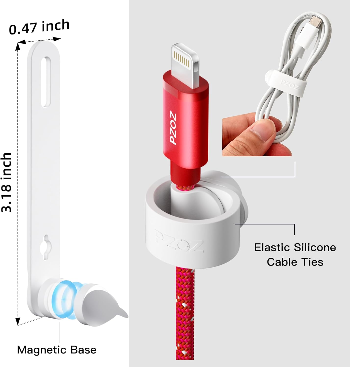 PZOZ Bridas magnéticas reutilizables para cables, organizador de cables de silicona elástica, soporte de gestión de correas para iPhone, cargador de