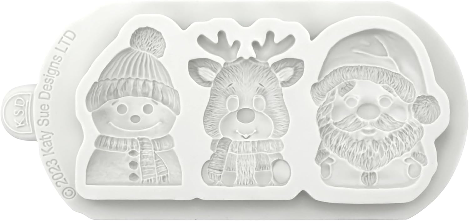 Katy Sue Molde de silicona de personajes navideños para decoración de pasteles de Navidad, galletas y manualidades, hace que Papá Noel, reno y