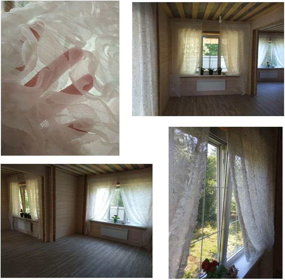 2 paneles de cortinas 3D coreanas blancas con rosas blancas bordadas de tul floral para sala de estar, dormitorio, cortinas de 55 x 108 pulgadas