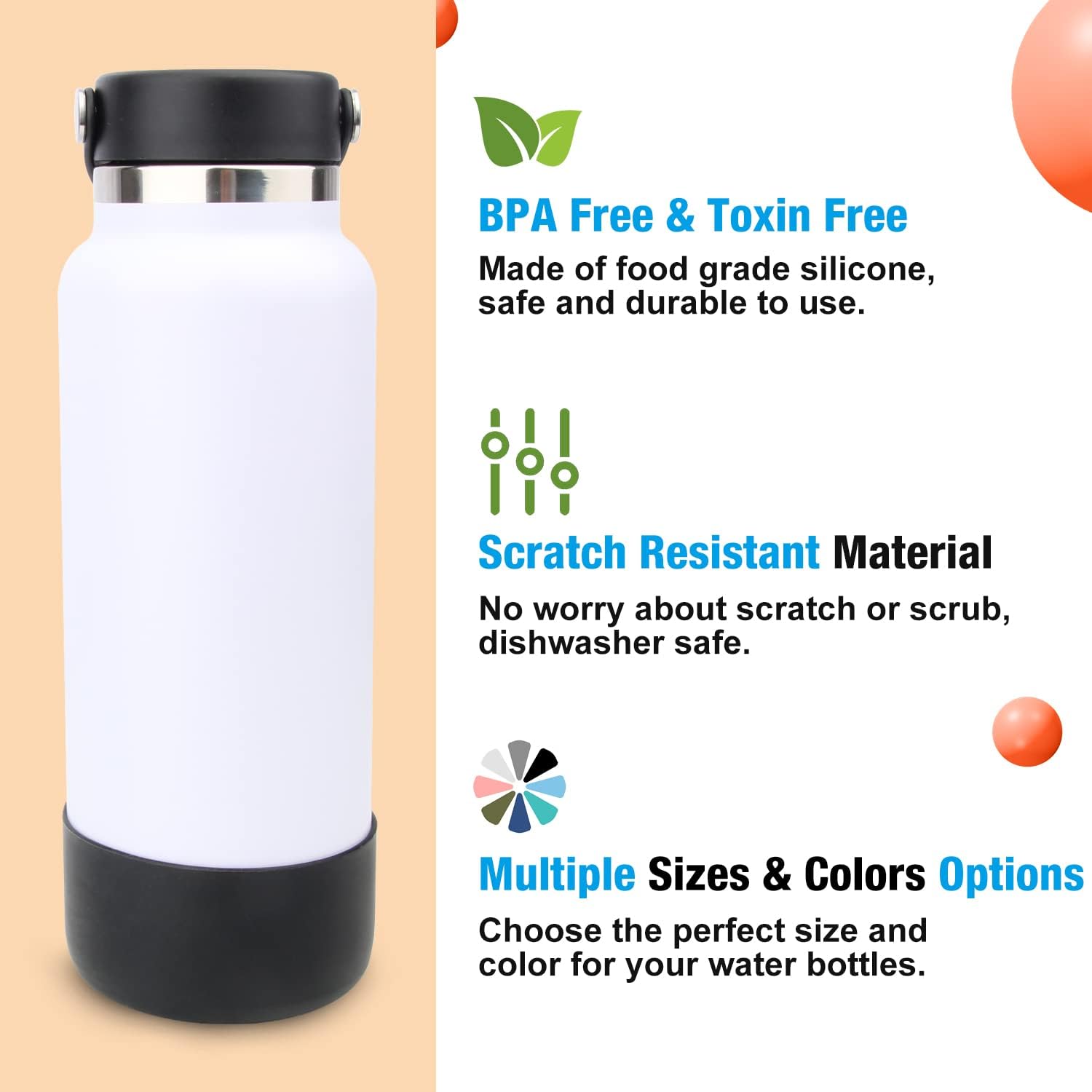 Desing Wish Funda protectora de silicona compatible con botellas de agua deportivas Hydroflask de 12-24 onzas, 32 onzas y 40 onzas, funda protectora