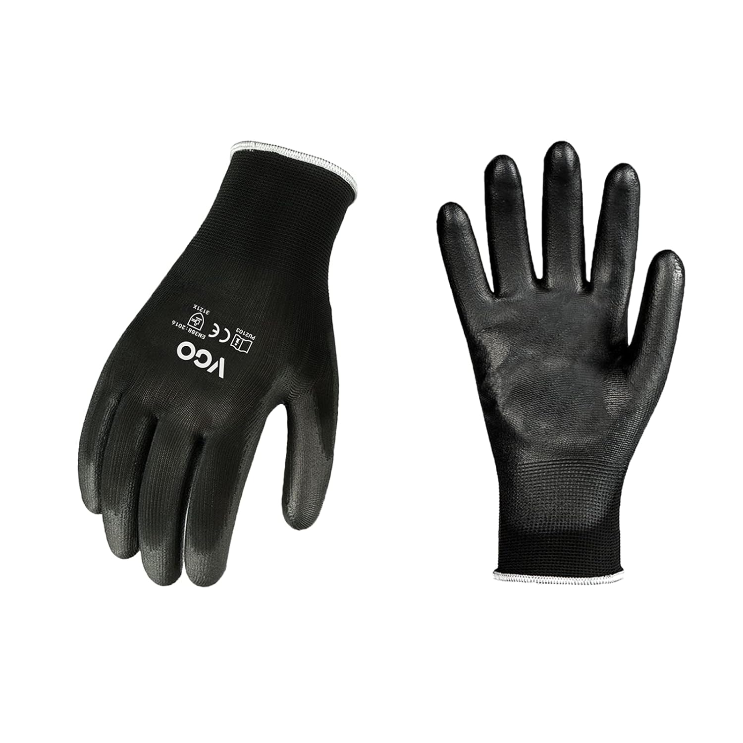 VGO – 5 pares de guantes de trabajo de seguridad, guantes de jardinería, revestimiento de poliuretano, guantes de inmersión, sin látex (talla S,