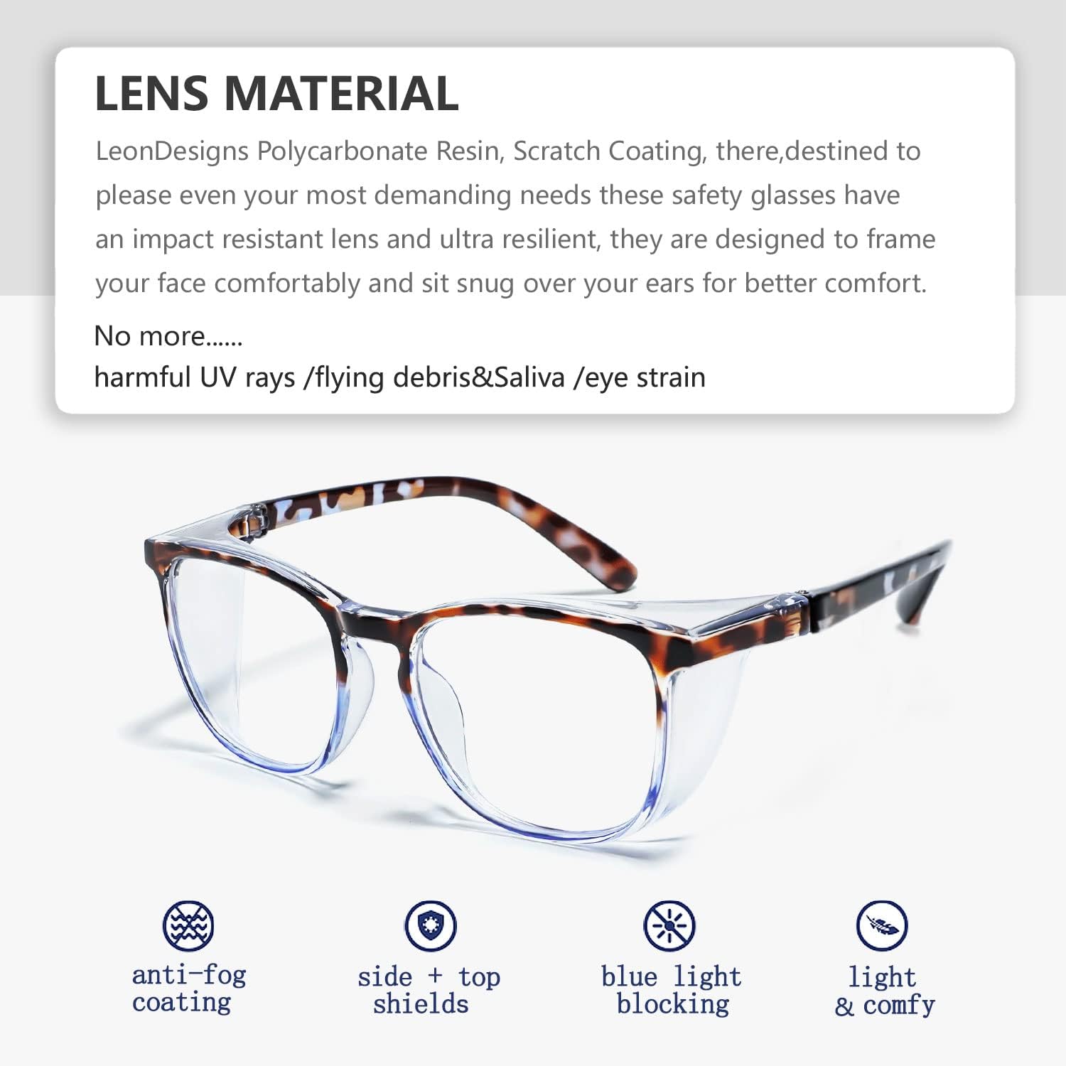Gafas de seguridad antivaho Z87.1 con bloqueo de luz azul, antipolvo, protección UV, para hombres y mujeres (cuarzo azul)
