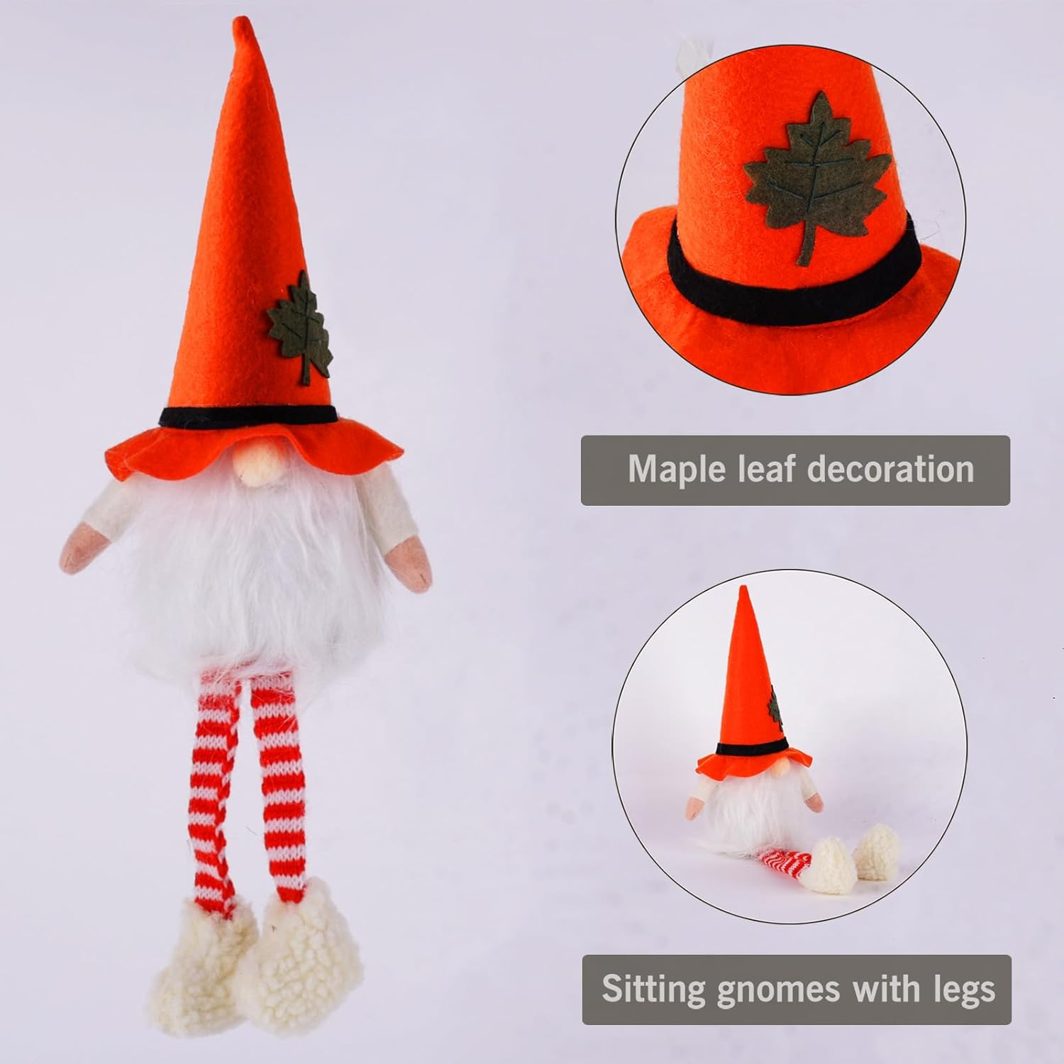 Fall Gnomes – Indoor Fall Thanksgiving Decorations for Home – Small Plush Gnomes with Legs Set of 2