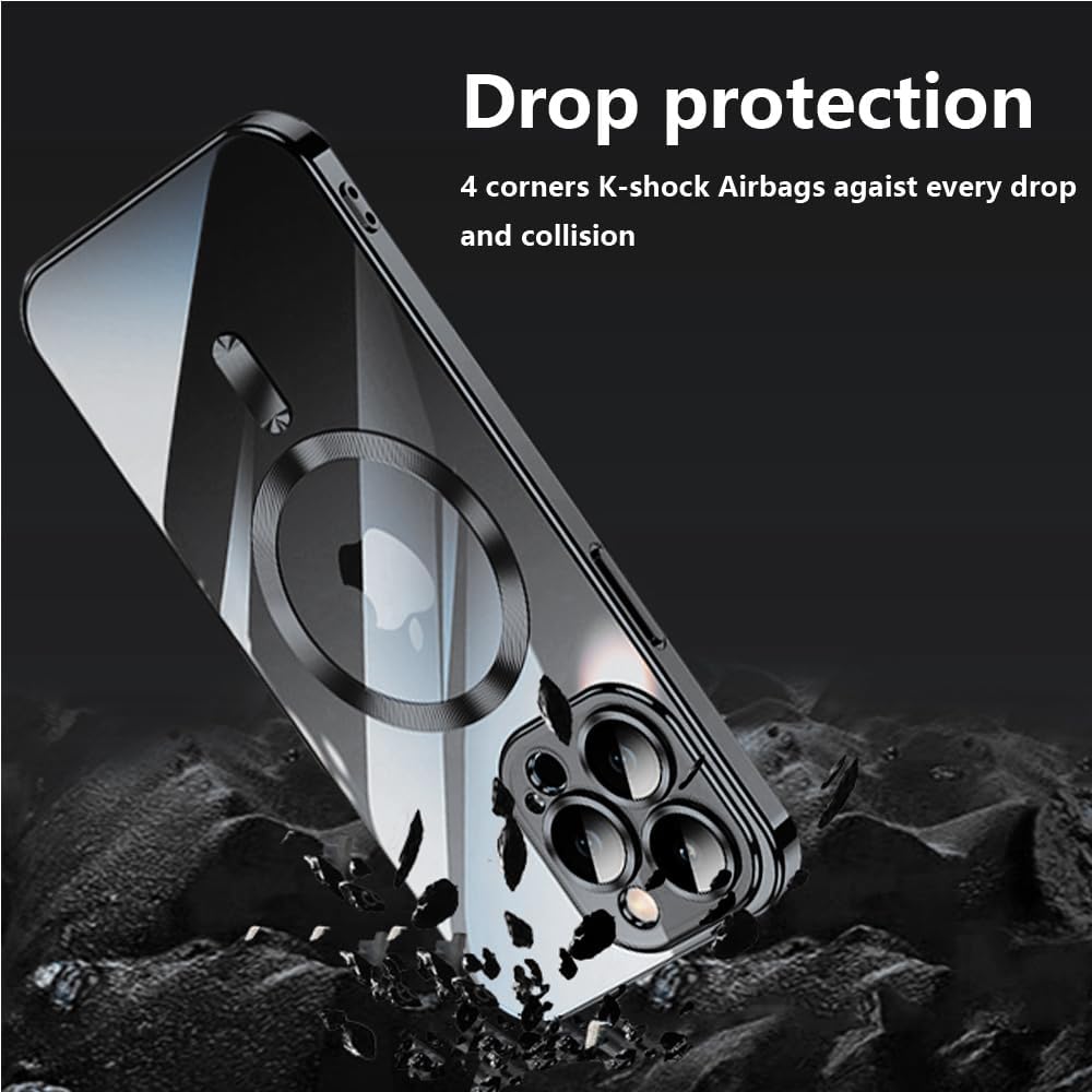 Funda magnética para iPhone 15 Pro Max transparente compatible con MagSafe protector de lente de cámara integrado, suave, delgada, a prueba de