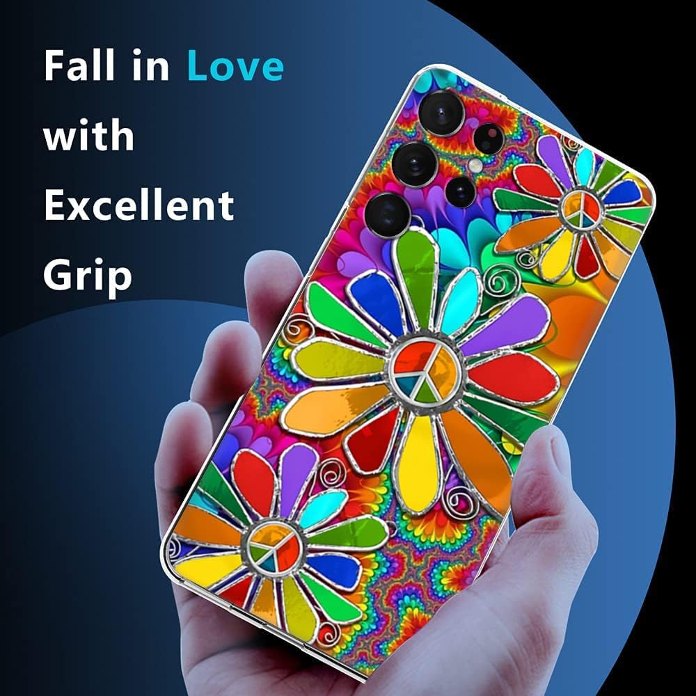 Funda compatible con Samsung Galaxy S21 Ultra, bonita funda protectora de TPU a prueba de golpes con signo de paz abstracto colorido hippie