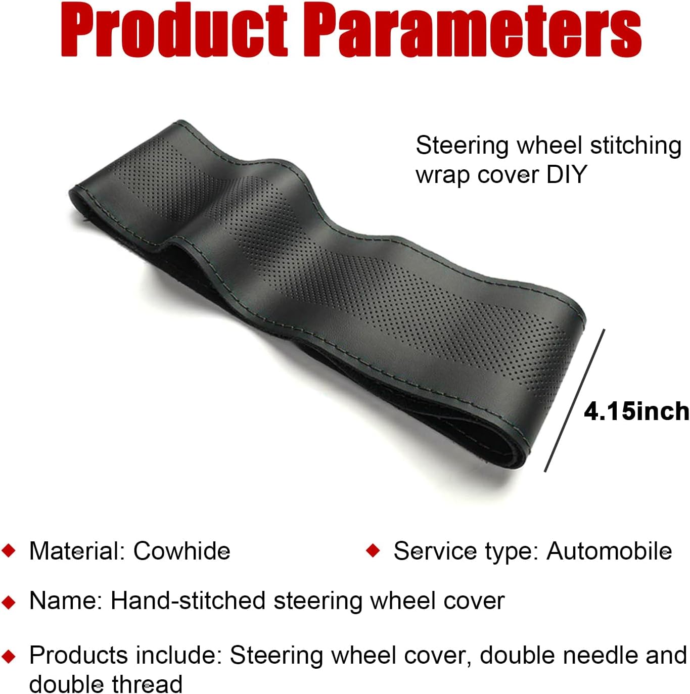 Funda de cuero para volante, protector transpirable antideslizante para volante de automóvil de diámetro máximo de 15 pulgadas, costura DIY con hilo