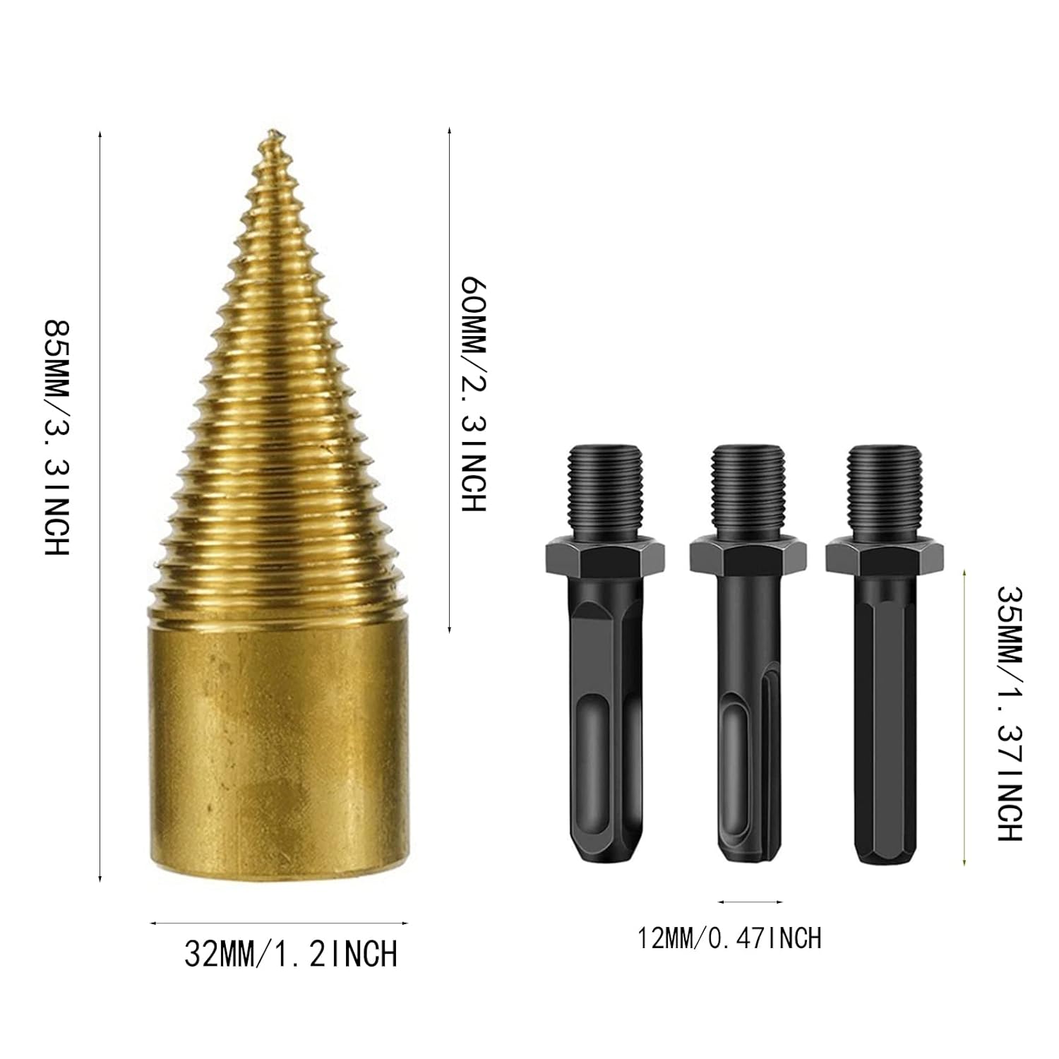 HENGZHE Juego de brocas para leña, brocas divisoras de troncos, brocas eléctricas extraíbles de alta resistencia, destornillador de cono hexagonal +