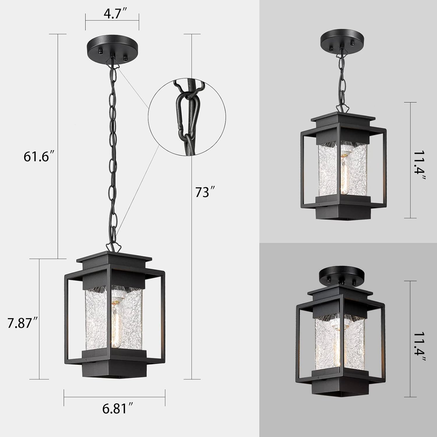 Juego de 3 luces para exteriores, juego de 3 luces a juego, luz de pared al aire libre, luces colgantes para porche al aire libre con cristal