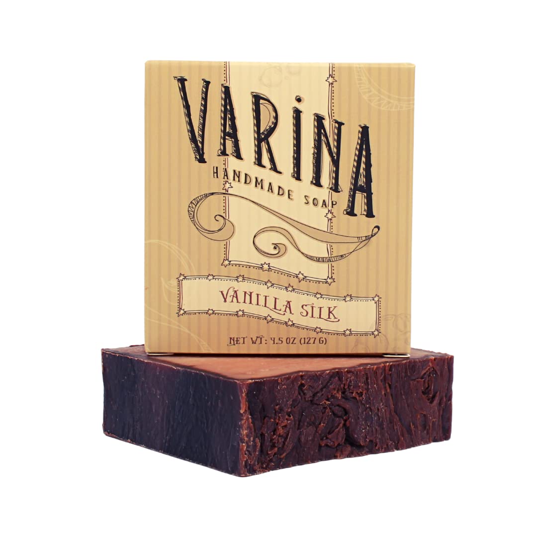 Varina Jabón en barra de seda de vainilla natural, limpieza suave para pieles sensibles, dulce y vainilla, paquete de 3, experimenta una piel sana y