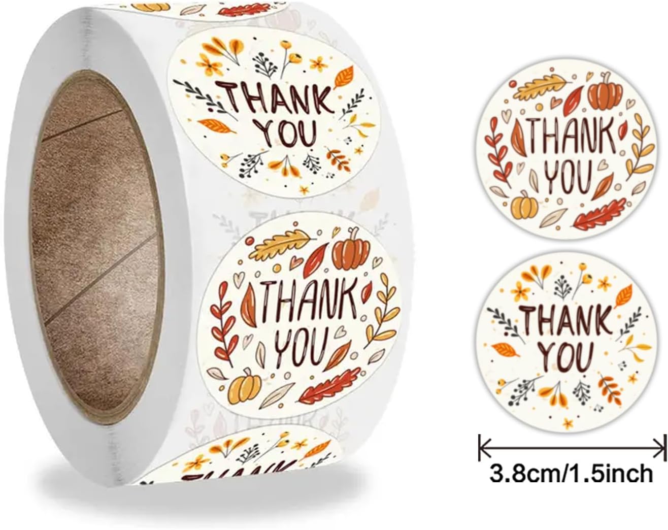 500 calcomanías de etiquetas de Acción de Gracias, rollo de sellos de sobre, calcomanías de hojas de otoño, calabaza, etiquetas redondas de 1.5