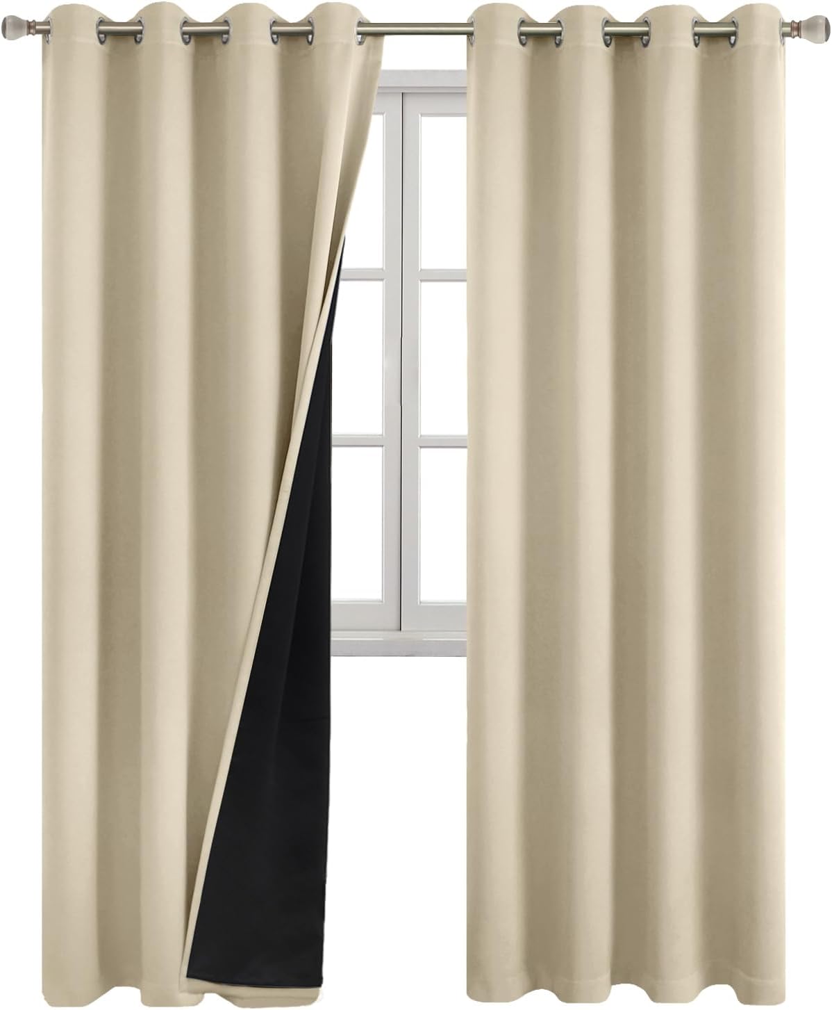 QUEMAS Cortinas opacas beige de 84 pulgadas de largo, juego de 2 paneles para sala de estar, aislamiento térmico, 100% bloqueo de luz, cortinas de