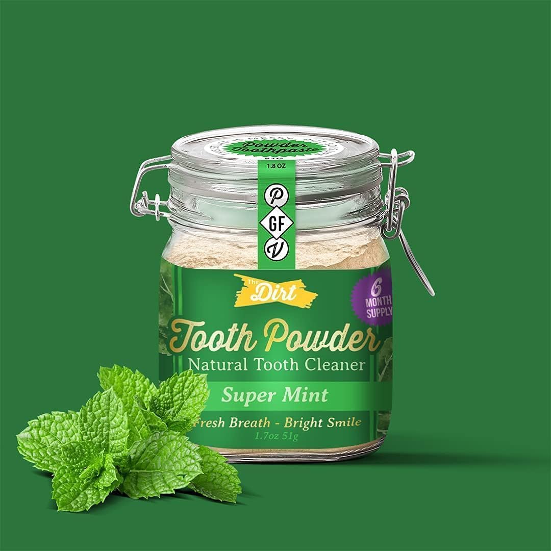 The Dirt – Polvo de dientes, hierbas, aceites esenciales y polvo de dientes de arcilla de bentonita, alternativa a pasta de dientes natural sin