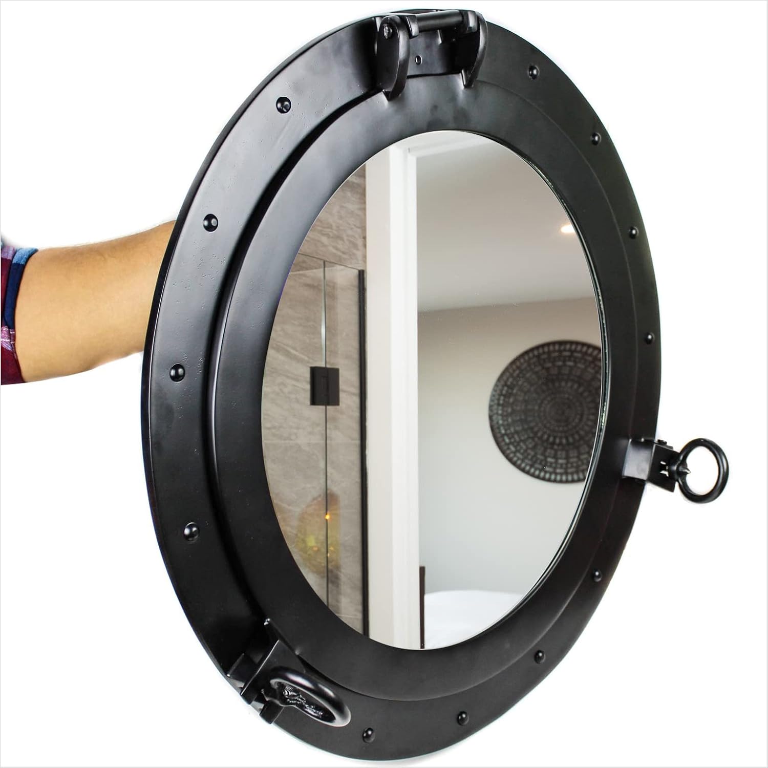 Nagina International Ojo de buey negro de aluminio pulido rústico antiguo vintage premium (17 pulgadas)